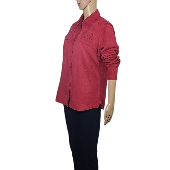 Northern Reflections Red Embroided Suede Button Down Shirt Shacket Size XS - Picture 3 of 16